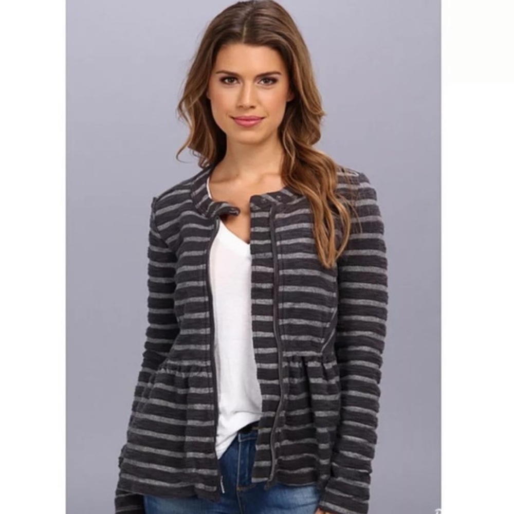 Free People Striped Peplum Jacket - Small